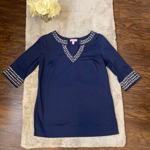 LILLY PULITZER navy beaded embellished ¾ sleeve